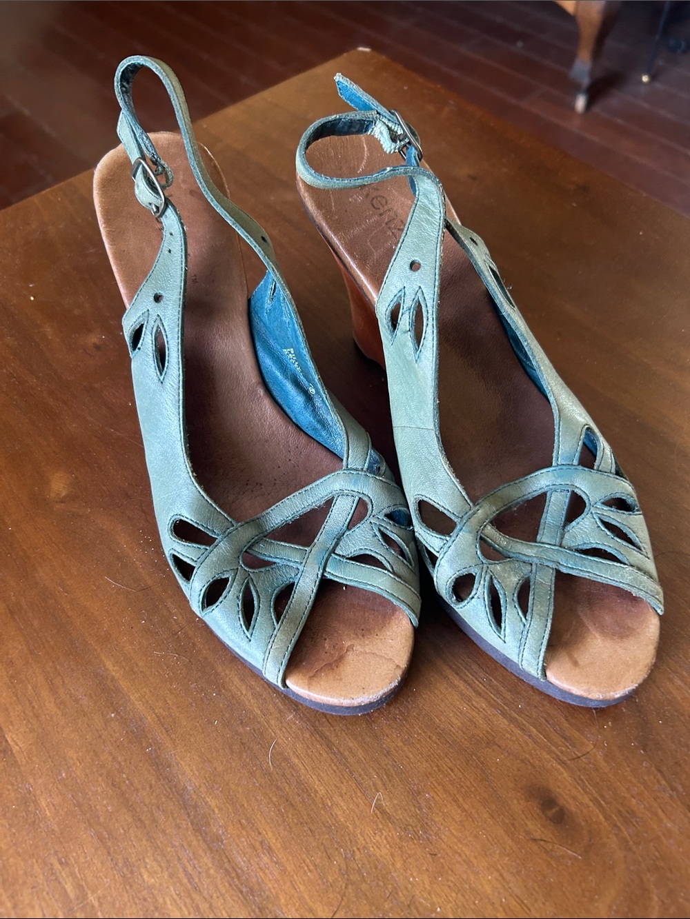 kenzie Teal Green Suede Slingback Wedge Sandals